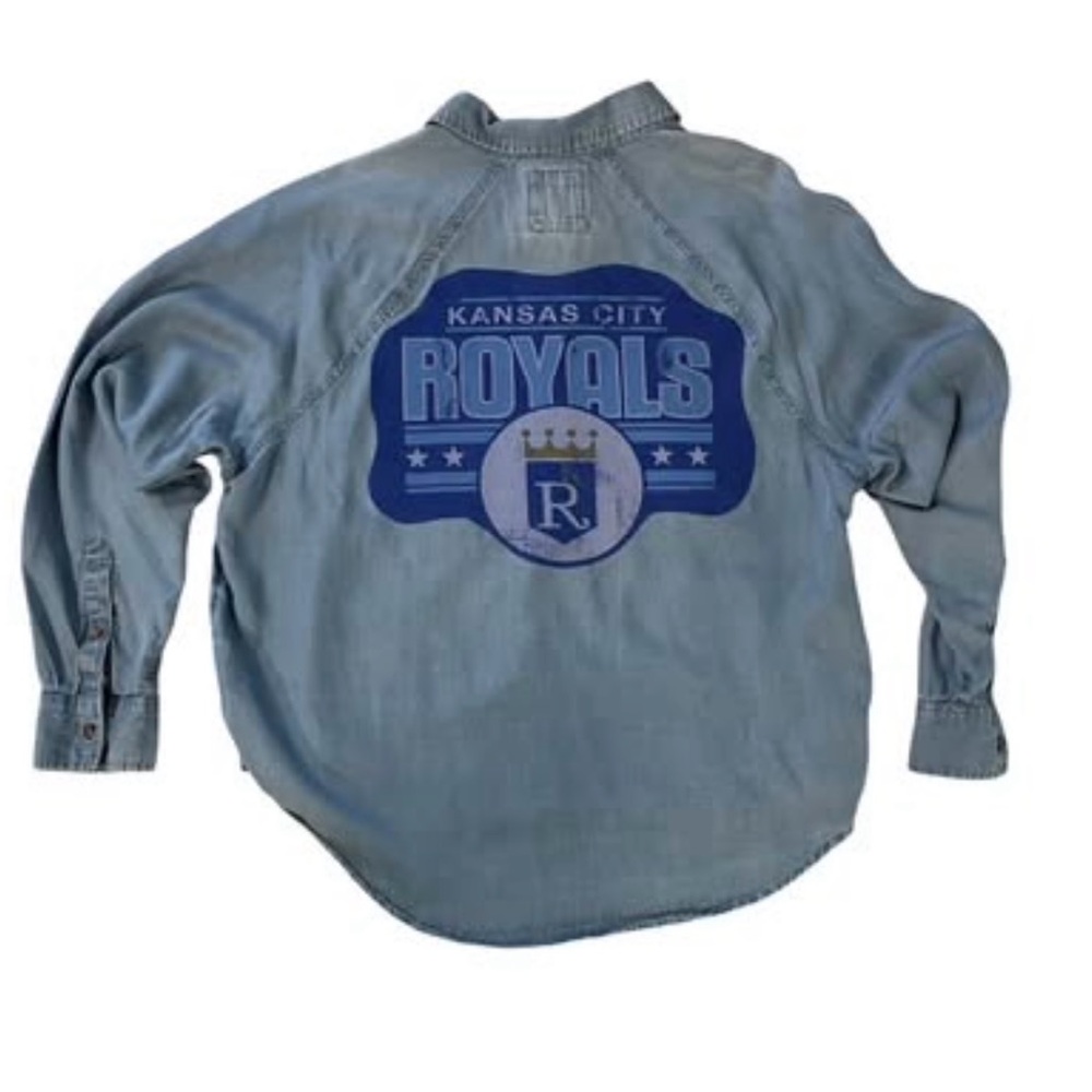 Kansas City Royals Lightweight Blue Chambray Shirt Size L Upcycled ooak
